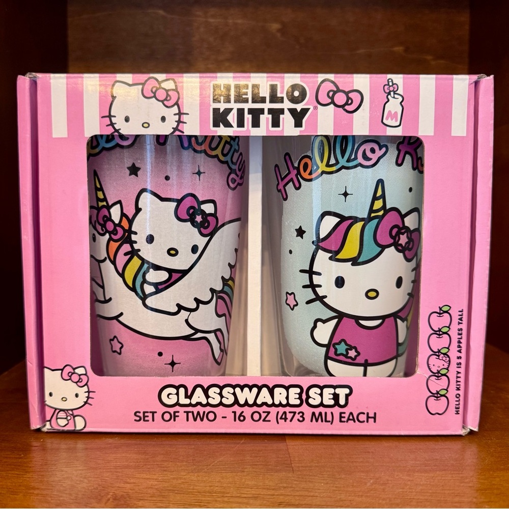 Hello Kitty Sanrio Unicorn Rainbow Pink and Blue Glassware Set